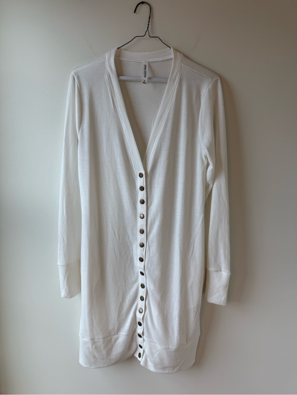 Zenana Outfitters Cream Longline Button-Front Cardigan